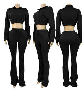 2026 Dames Casual Effen Sportieve Trainingspakken 2-delige Set Dames Winter Trend Rits Pullover + Trekkoord Flare Broek Matchende Outfits - Product Image 5