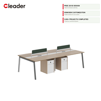 Estación de Trabajo Modular Moderna para 4 Personas, Escritorio con Patas en Forma de A, Superficie de Roble, Pantalla Acústica de Tela, OEM