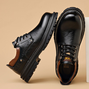 Chaussures Derby en Cuir pour Hommes, Semelle Épaisse Amortie, Talon Bas, Style Décontracté pour Mariage, Conception à Bord Relevé, Fabriquées à Wenzhou - Product Image 4