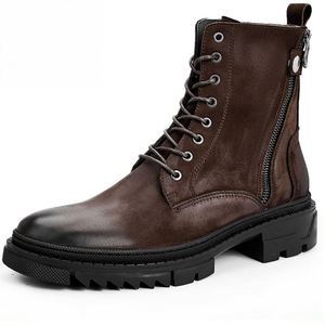 Bottes en cuir rétro à lacets unisexes, personnalisées en usine, vente en gros, design de haute qualité, bottes d'automne et d'hiver - Product Image 1