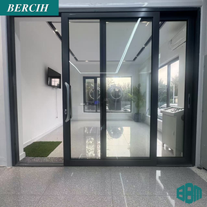 Portes coulissantes en verre aluminium modernes, patio <span class=keywords><strong>intérieur</strong></span>, <span class=keywords><strong>porte</strong></span> coulissante en verre transparent en aluminium, rétractable, invisible - Product Image 1