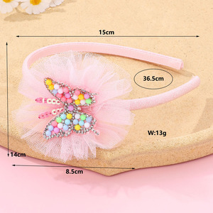 Diadema de mariposa de tul rosa para niños, con cuentas coloridas y diamantes de imitación, aro para el pelo de princesa, accesorios dulces para el cabello de niños para actuaciones - Product Image 5