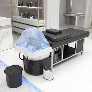 Stainless Steel <b>Portable</b> Massage Shampoo Bed with Water <b>Heater</b> Customizable Color Genuine Leather Shampoo Chair Ceramic Basin - Product Image 5