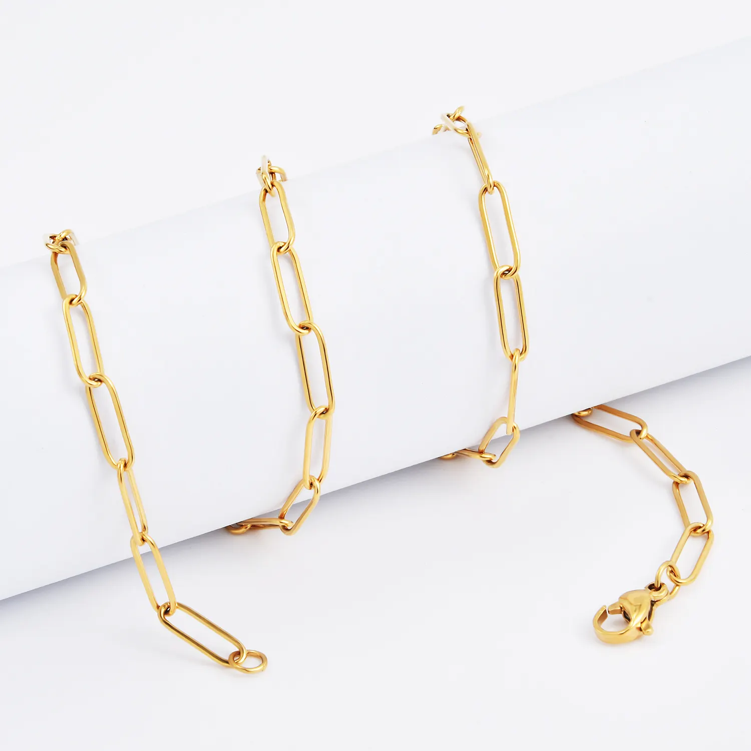 Özelleştirilmiş paslanmaz çelik katmanlama kolye moda aksesuarları 18K altın kaplama takı Dainty Paperclip Link zinciri