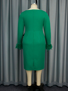 AOMEI-<span class=keywords><strong>Robe</strong></span> de <span class=keywords><strong>cocktail</strong></span> pour femme, col en V, manches longues, avec ceinture, vert <span class=keywords><strong>plume</strong></span> - Product Image 6