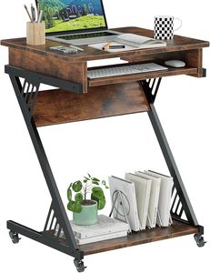 Scrivania Compatta per Piccoli Spazi, Scrivania a Z con Ruote e Base, Ideale per Uffici Domestici, Carrelli Porta Computer - Product Image 1