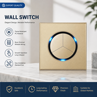 Interrupteur mural UBARO en or, panneau en PC ignifuge, borne en laiton, indicateur LED bleu, bouton poussoir, interrupteur lumineux, taille standard