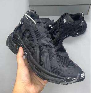 OG <b>runner</b> style <b>black</b> mesh sneakers, high-end designer chunky techwear, breathable all-<b>black</b> casual footwear - Product Image 1