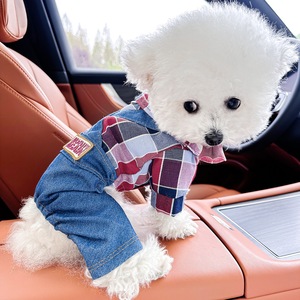 เสื้อผ้าสัตว์เลี้ยงขายส่ง ชุดสุนัขสี่ขาแบบสั่งทำพิเศษสำหรับฤดูใบไม้ผลิ กางเกงยีนส์ผ้าลูกฟูกแบบมีสายรัด ชุดจั๊มสูทสำหรับสุนัขพันธุ์เล็ก - Product Image 6
