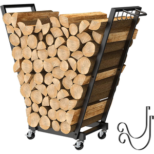 Nouveau produit métal acier corten extérieur porte-bûches de bois de chauffage boîte caisse support armoire de rangement en bois avec roues et crochet - Product Image 2