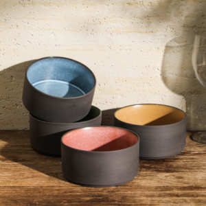 Juego de cuencos para servir comida con cilindro de esmalte reactivo de color personalizado exterior negro mate, fideos ramen, sopa, ensalada, cuencos de cerámica - Product Image 2