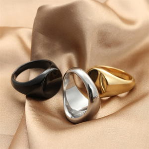 Men's <b>Titanium</b> Steel Round <b>Ring</b> Silver Gold <b>Black</b> Geometric Design Gift Jewelry 280627 - Product Image 2