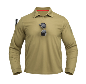 DF25 <b>Khaki</b> Quick Dry Tactical Long Sleeve Polo Shirt Style Lapel <b>Top</b> Outdoor Sports Wear Wholesale - Product Image 1