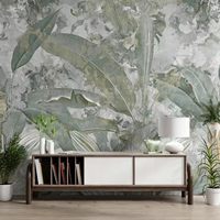 Papier peint mural vintage vert vieilli effet velours, texture nature morte, style rétro jungle, pour fond TV de salon, décoration personnalisée