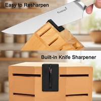 Ensemble de couteaux de cuisine en acier allemand à haute teneur en carbone de 15 pièces, bloc en bois avec aiguiseur, ciseaux, couteaux ménagers de qualité supérieure