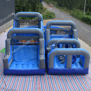Campo de obstáculos inflable combinado con trampolín, toboganes de juegos de parque - Product Image 5