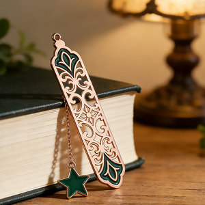 Op maat gemaakte metalen ambachten mode emaille retro bladwijzer boekenliefhebber hanger ster bloemmotieven op maat gemaakte metalen bladwijzer met ketting - Product Image 2