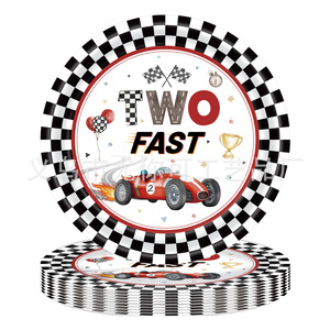 Ensemble de vaisselle jetable sur le thème de la course automobile TWO FAST pour fête d'anniversaire, 40-60 pièces, nappes, assiettes, serviettes, gobelets pour enfants - Product Image 3