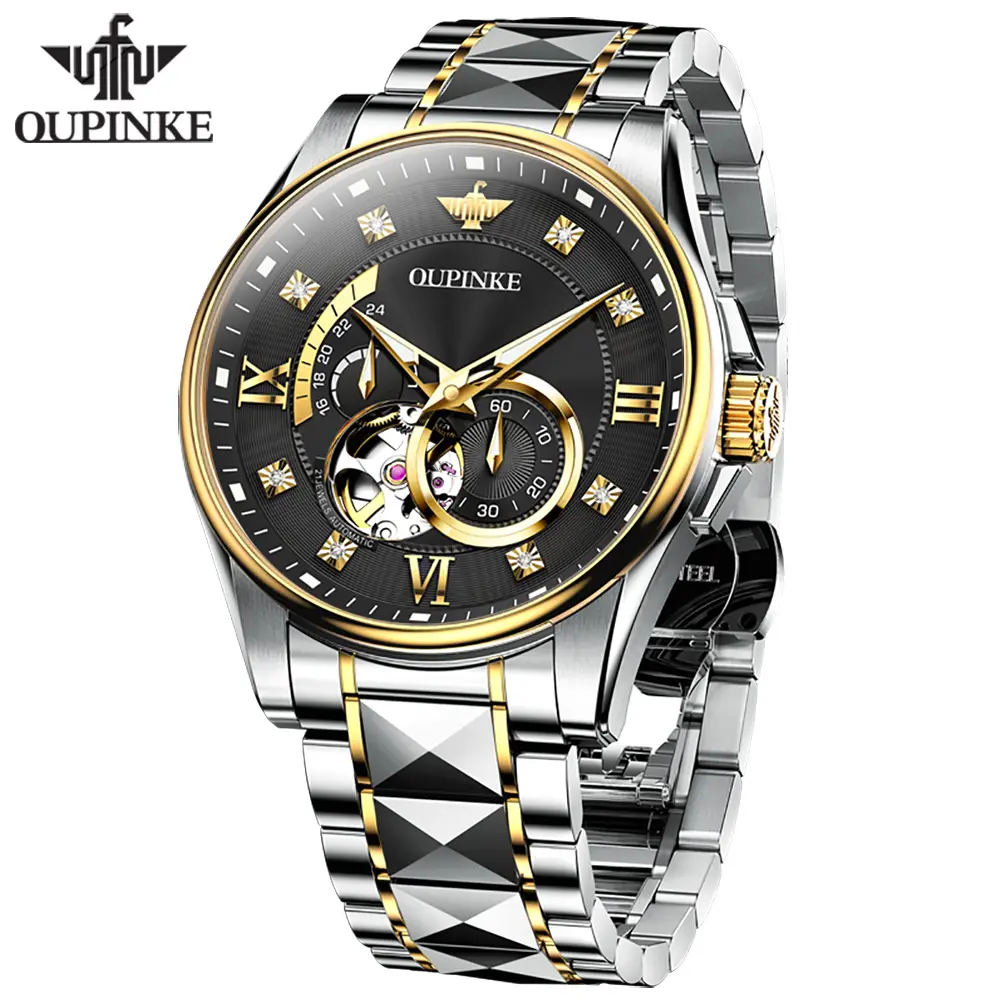 OUPINKE 3245 Factory Direct Wholesale Price Waterproof Automatic Skeleton Watches Stainless Steel Strap Mechanical Men Watch