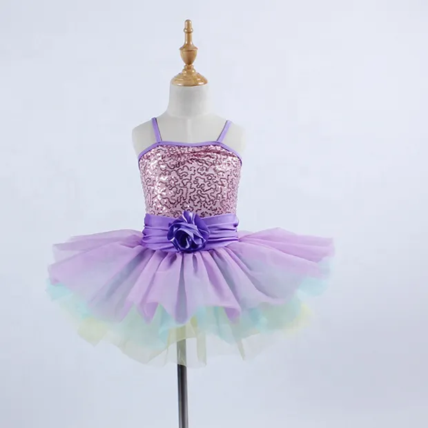 DL019 purple beautiful children dance dress girls ballet tutu skirt stage performance costume dancewear wholesale kids dancewear