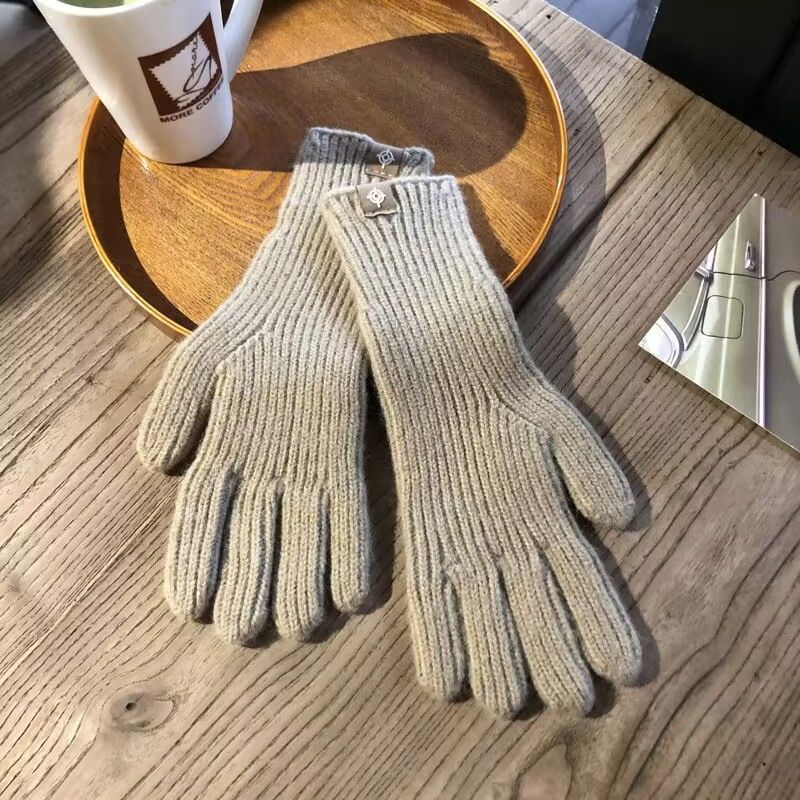Khaki long gloves with label - free size