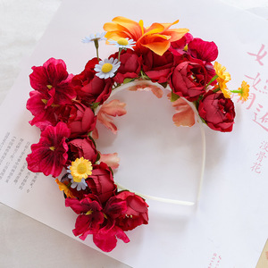 Nouvelle fleur coiffure bandeau floral femmes Rose couronne bandeau de cheveux mexicain fleur bandeau - Product Image 5