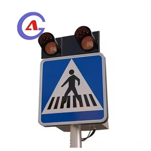 Venta al por mayor de fábrica: Señales LED solares de 600*600mm para cruces peatonales, con luz ámbar intermitente, para advertencia de límite de velocidad en tráfico rodado. - Product Image 1