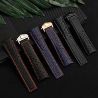 Bracelets de montre pour homme HUANLONG 22 mm en cuir de veau véritable noir et bleu, réglables, respirants, souples, style vintage, avec fermoir déployant