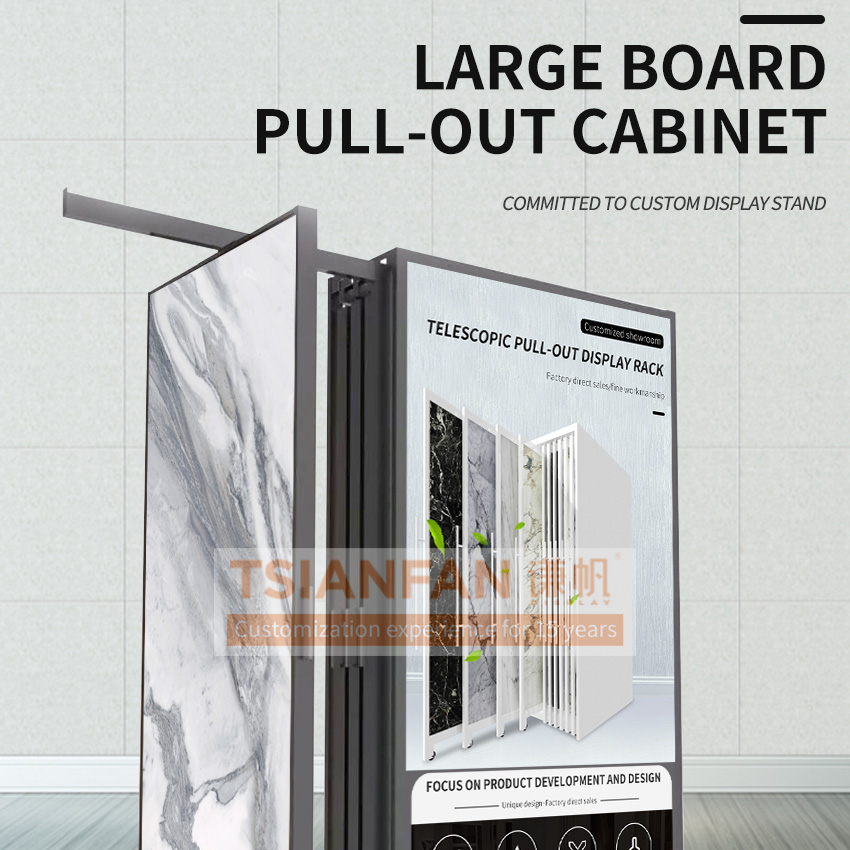 Tsianfan New Arrival Tile Sliding Rotating Frame Rack Display Stand for Showroom Granite Panel Marble Cabinet Sintered Stone