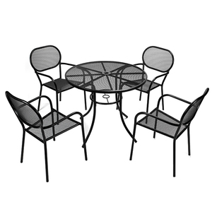 Tables rondes et chaises en métal avec trou pour parasol, extérieur, bistrot, café, jardin, cour, patio, fer - Product Image 3