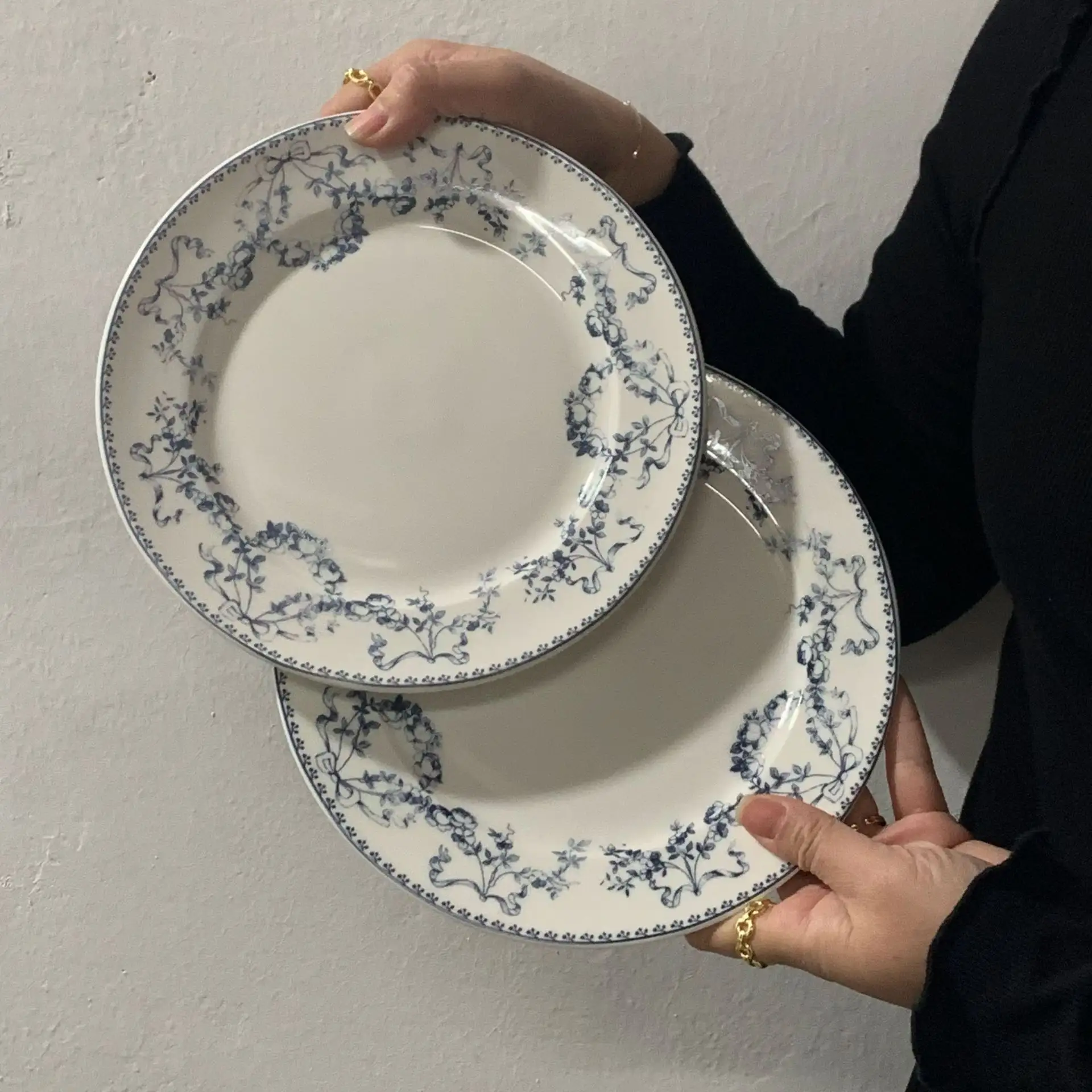 french blue flower pattern design ceramic plates vintage fine bone china dinner plate