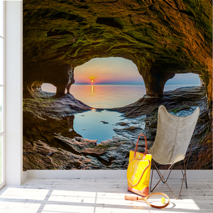 Papel Tapiz de Seda Impermeable con Vista al Atardecer en una Cueva Marina en 3D, Mural de Paisaje Natural para Sala de Estar y Baño - Product Image 2