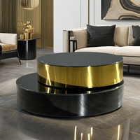Design italien Table à thé villa en acier inoxydable avec rotation à 360 degrés Table basse VIP ronde couleur dorée avec plateau en verre pour appartement et hôtel