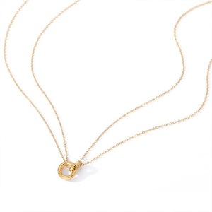 Pendentif <span class=keywords><strong>Cercle</strong></span> Géométrique en Acier Inoxydable Plaqué Or 14K, Bijou Classique Tendance pour Femme, Chaîne à Maillons pour Fête et Usage Quotidien - Product Image 5