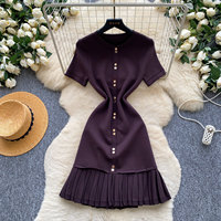 Robe décontractée courte en tricot à boutonnage frontal, robe d'été légère, robe tendance pour femme
