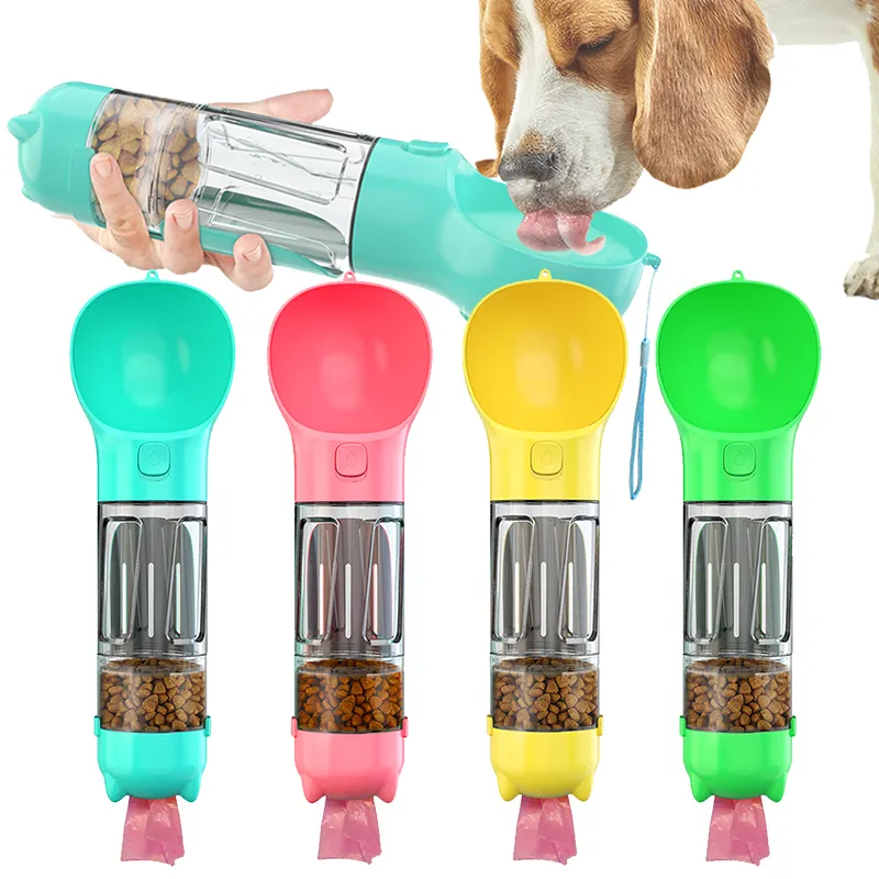 3 em 1 Puppy Pet Travel Drinking Garrafa De Plástico Portátil Multi-funcional Dog Water Garrafa Com Dispenser De Alimentos