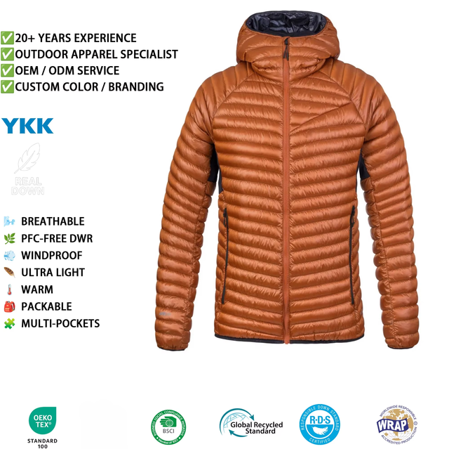 Men's Lightweight Quilted Puffer Jacket for Outdoor Sports Warm Insulated Waterproof Coat Solid Hooded Collar for Hiking