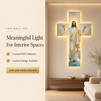 Croix de Jésus sculptée avec soin et illuminée, peinture artistique murale en bois lumineux LED pour la décoration chrétienne de la maison