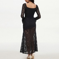 Nouvelle Robe Longue Élégante en Dentelle à Taille Naturelle Printemps-Été 2026, Manches Longues, Moulante, Noire, Sexy, pour Soirée
