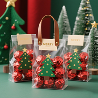 Pochette debout en PVC PE transparent personnalisée en gros sac cadeau à poignée ronde en plastique non tissé pour cosmétiques édition de Noël