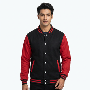 Top Products Baseball Sports Wears Varsity Jacket Letterman Black <b>Wool</b> Body and <b>Red</b> Leather Sleeve Varsity Jacket for Men - Product Image 1