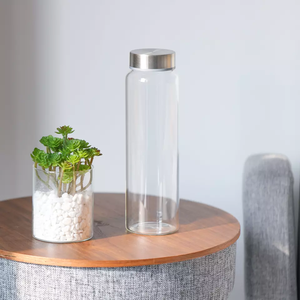 Custom Logo Clear Water <strong>Bottle</strong> Glass Custom Logo <strong>Sparkling</strong> Water Glass <strong>Bottle</strong> Clear Glass Water <strong>Bottle</strong> With Steel Lid - Product Image 1