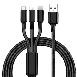 สายเคเบิลข้อมูล 3 ใน 1 สายไนลอนถักแบบเร็วสำหรับชาร์จไลท์นิ่ง ไมโคร ยูเอสบี ชนิด ซี 1 ม. สำหรับโทรศัพท์มือถือ - Product Image 2