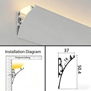 Profilé LED en aluminium pour éclairage indirect bidirectionnel, type <span class=keywords><strong>mur</strong></span>-washer, pour plinthe murale, <span class=keywords><strong>moulure</strong></span> de couronne et villa linéaire - Product Image 3
