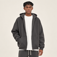 Hoodie Oversize Drop Shoulder 350GSM Bahan Fleece Brushed dengan Ritsleting Dua Arah, Hoodie Full Zip Custom untuk Pria, Streetwear Musim Dingin, Grosir OEM