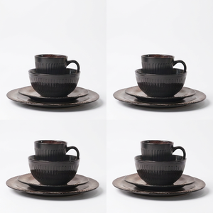 Set di Stoviglie in Ceramica Scanalata da 16 Pezzi per 4 Persone, Stile Rustico Moderno, Lavabile in Lavastoviglie e Utilizzabile nel Microonde, Sostenibile - Product Image 1