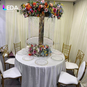 LEDA Fournitures de mariage Support floral doré pour centre de table avec rideau de perles Décoration de scène pour mariage - Product Image 6