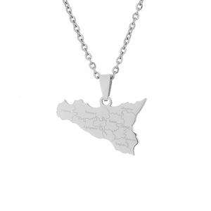 2024 moda Acero inoxidable <span class=keywords><strong>Sicilia</strong></span> <span class=keywords><strong>mapa</strong></span> y ciudad collares hombres y mujeres pareja estilo étnico colgante joyería collar - Product Image 6