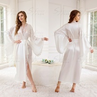 Sfy4017 2025 nouveau luxe Satin Pyjama femmes contraste dentelle bord élégant à manches longues peignoir Mature mariée longue Robe pyjamas