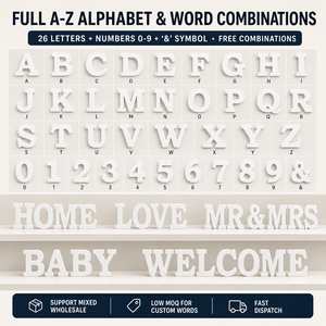 Free Standing White DIY Pastoral Style Engraved English Alphabet Letters Wedding Home Wall Signs &amp; Shooting Props - Product Image 1